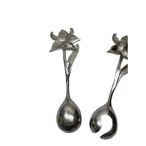 Vintage Vari Disenos Pewter Art Serving  Spoon Set Floral Leaf Pattern Handles - Picture 5 of 11